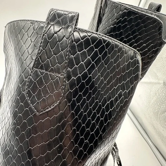 Womens Black Gothic Faux Snakeskin Moto Biker Fringe Chunky Platform Boots 11/42 - Picture 8 of 9